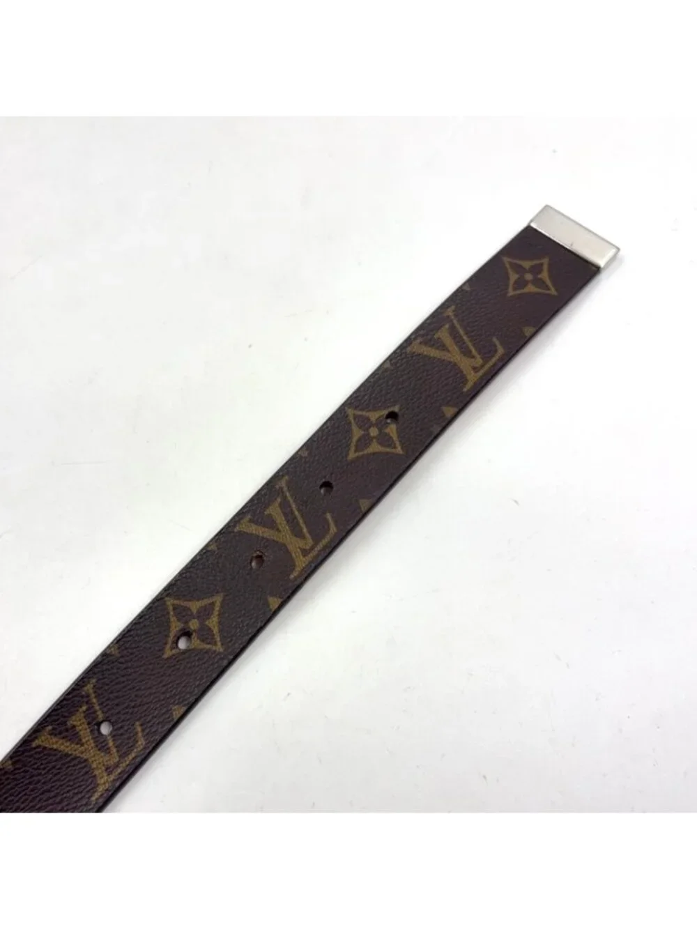 Louis Vuitton Ceinture Carre Leather Brown Belt Silver